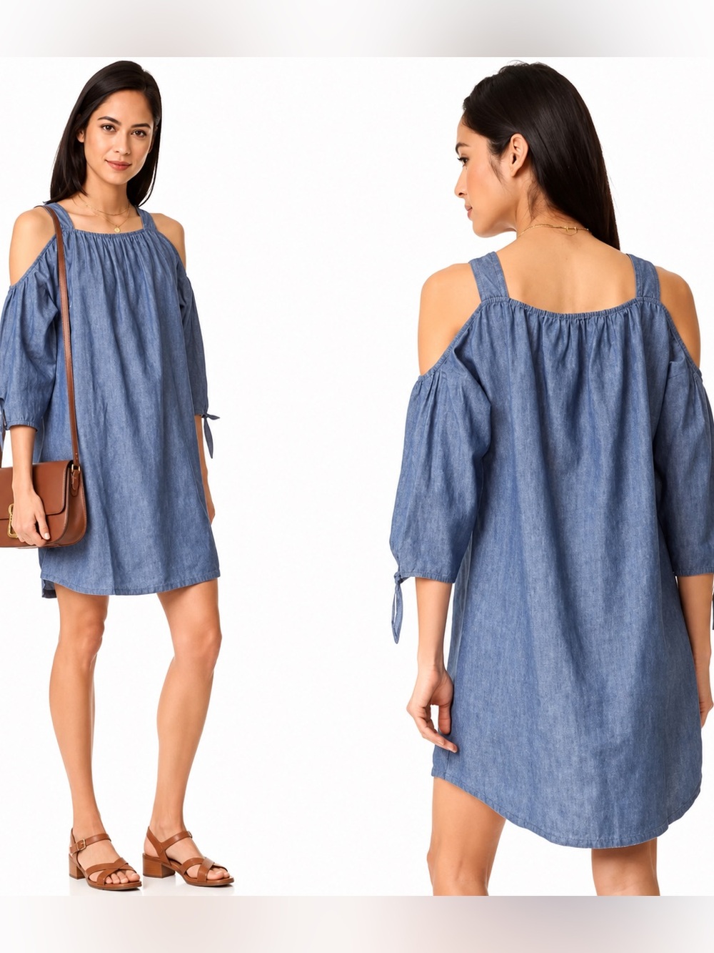 Madewell Linen Cold Shoulder Chambray Dress